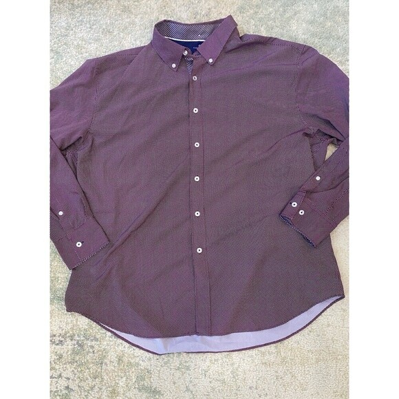 CON.STRUCT Men's Size XXL SLIM FIT 4-Way Stretch Maroon Polka Dot Button Down - Picture 1 of 7